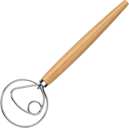 Vista 8 de Maxjoy - Batidor de masa danesa de acero inoxidable con mango de madera, gancho holandés para masa de pan de masa madre, herramienta de mezcla