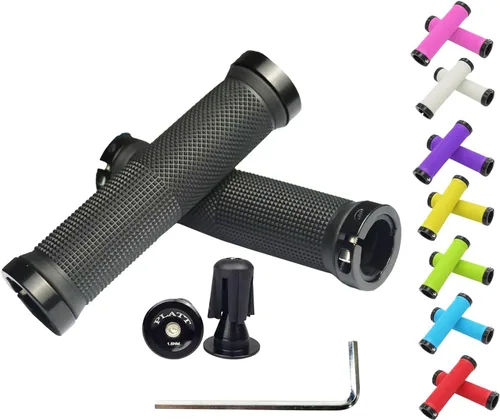 Vista 9 de PLATT - Puños de manillar de bicicleta con gomas de goma coloridas Puños de bicicleta cómodos para bicicletas BMX/MTB amarillo (Yellow+End Caps)