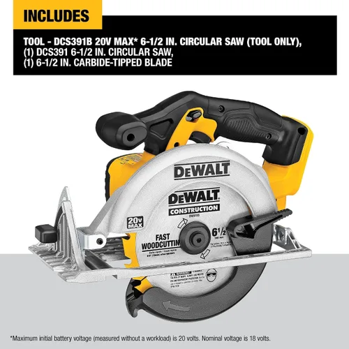 Vista 11 de DeWalt DCS391B 20 voltios Max Li-Ion Sierra circular, herramienta solo