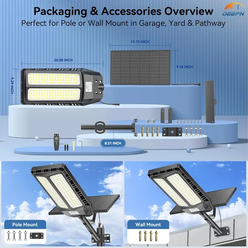 Vista 7 de Deepn Luces solares para exteriores, 8000 W, luces solares para exteriores, impermeables, para el anochecer hasta el amanecer, luz de inundación LED