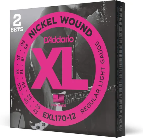 Vista 18 de D'Addario Cuerdas para Bajo Eléctrico, XL Níquel, EXL170M, Calibre Regular Ligero 45-100, Escala Media, Juego de 4 Cuerdas, Paquete de 1