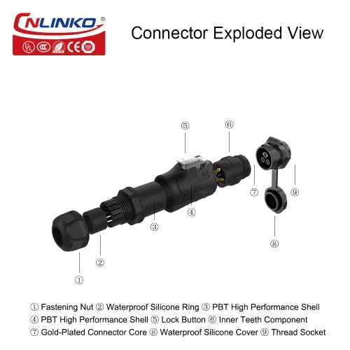 Vista 5 de CNLINKO Conector Circular de Panel IP68 M16 de Plástico de 3 Pines Macho y Hembra Eléctrico Impermeable Arnés de Cables Automático Soldadura