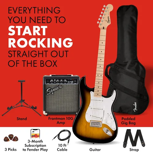 Vista 2 de Squier Sonic Series Stratocaster Pack - 2 colores Sunburst
