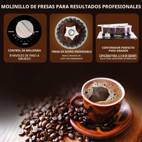 Vista 5 de Kenmore Elite Cafetera de Moler y Preparar – Molinillo integrado, máquina automática de café por goteo, cafetera programable de 12 tazas, molinillo