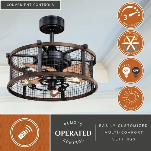 Vista 3 de VAXCEL Humboldt Ventilador de techo industrial de bronce y teca con kit de luz LED y control remoto