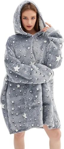 Vista 7 de Manta con capucha de gran tamaño, que brilla en la oscuridad, suave felpa cálida, sudadera con capucha para adultos, mujeres y hombres