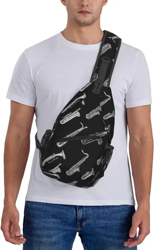 Vista 7 de Small Crossbody Bags for Women Men - Vintage Saxophone White Print Adjustable Shoulder Bag Fanny Packs Belt Sling Bag Crossbody Purses Backpack for