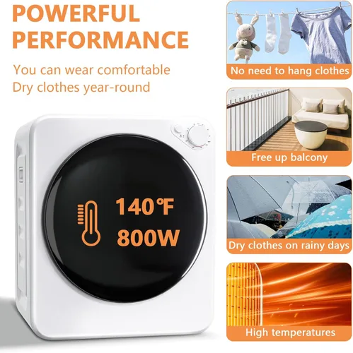 Vista 7 de Secadoras de ropa compactas de 800 W, 1.6 pies cúbicos de carga frontal, secadora de ropa eléctrica con bañera de acero inoxidable
