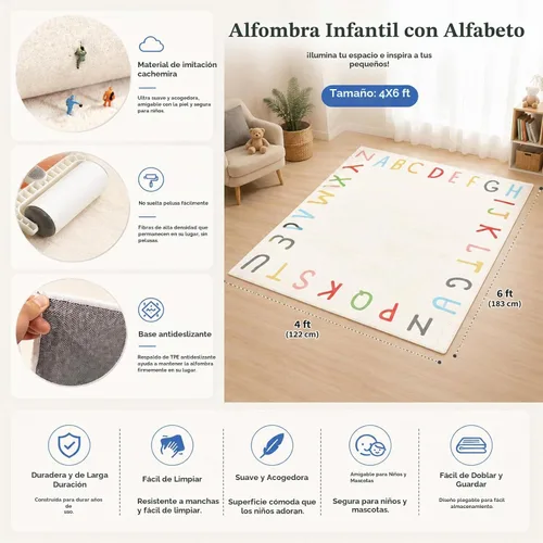 Vista 2 de SHIPKEY Alfombra de juego del alfabeto para niños, alfombra grande y suave Alphabet