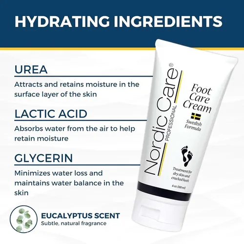 Vista 4 de Nordic Care Crema para el cuidado de los pies, crema de reparación intensiva para pies con urea y aceite de eucalipto para talones agrietados