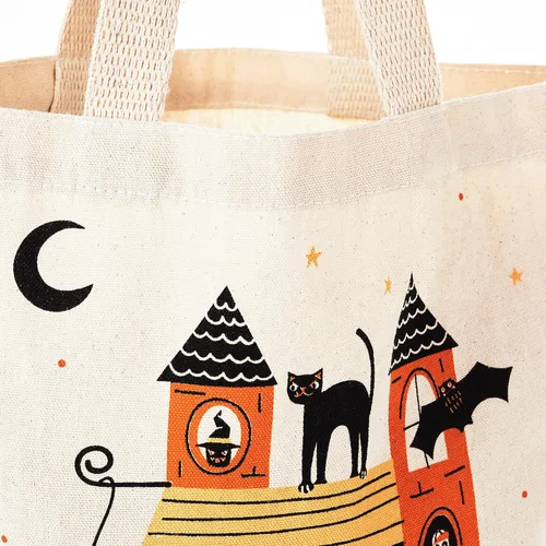 Vista 5 de Hallmark 13" Large Halloween Tote Bag (Haunted House) Reusable Canvas Bag for Trick or Treating, Grocery Shopping and More