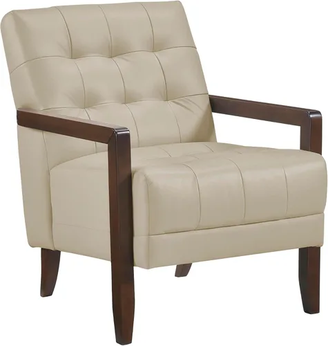 Vista 7 de Lexicon - Silla decorativa moderna, de lujo, de piel genuina, para sala de estar, con cojines capitonados, sillón con estructura de madera maciza