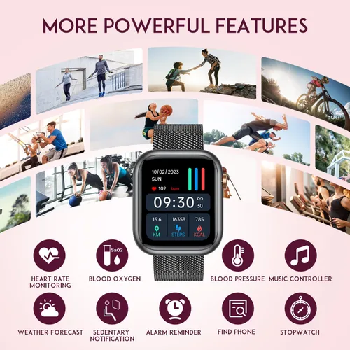 Vista 5 de Smartwatch - Reloj inteligente para mujer, reloj inteligente negro para mujer, responder llamadas Bluetooth, teléfonos Android, compatible