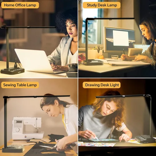Vista 9 de Lámpara de escritorio LED ajustable para oficina en casa Centro de alimentación integrado con 2 salidas de CA ampliamente espaciadas, puertos