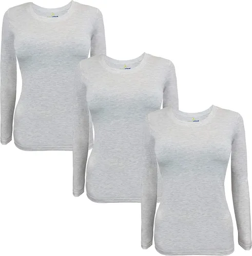 Vista 103 de Natural Uniforms Camiseta Under Scrub para mujer, cuello redondo, manga larga, paquete de 3, paquete múltiple de 3