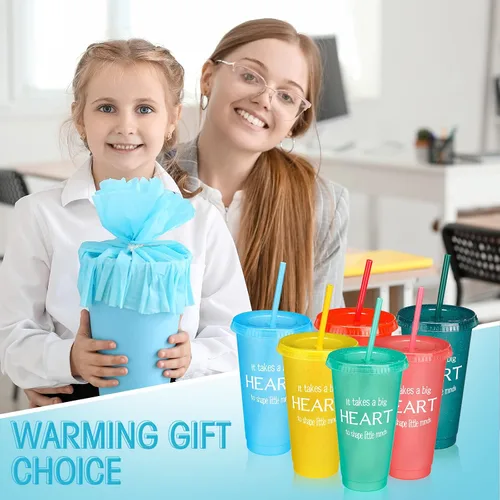 Vista 6 de Gerrii 20 vasos de agradecimiento para maestros de fin de año, con pajitas y tapas, vasos reutilizables con purpurina para café helado, regalo