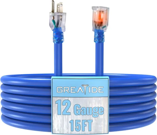 Vista 18 de Cable de extensión para interiores con extremo iluminado, cable de extensión resistente de calibre 12 de 3 pies, cable de extensión de 3 clavijas