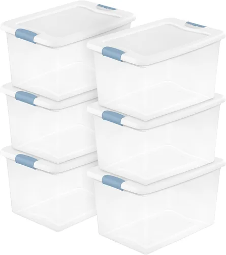 Vista 18 de Sterilite - Paquete de 12 contenedores de almacenamiento con pestillo para debajo de la cama, con tapas, de plástico transparente, 6 cuartos