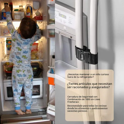 Vista 2 de Pestillo de bloqueo para gabinete de nevera, congelador, refrigerador, (2 paquetes), protector de puerta francés ajustable para niños pequeños