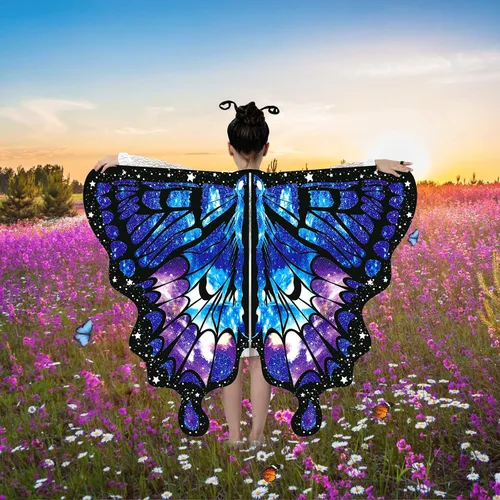 Vista 4 de Butterfly Costume Halloween Costumes for Girls Kids, Butterfly Wings Costume Cape Shawl for Girls Fairy Wing