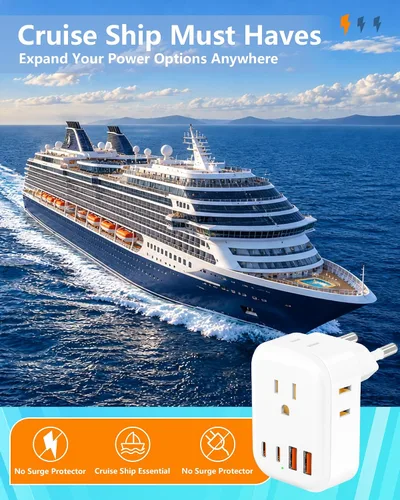 Vista 6 de Adaptador de enchufe de viaje europeo USB C, EE.UU. a la UE multipuerto PD Blanco nube