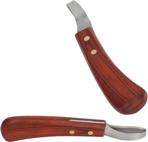 Vista 7 de Cuchillo de pezuña de 7.68 pulgadas, mango de madera de goma para herradores profesionales, corte eficiente de pezuñas evita lesiones en tareas