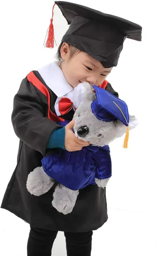 Vista 6 de Plushland Pastor alemán de peluche para el día de graduación, texto personalizado, nombre o logotipo de tu escuela en el vestido, lo mejor