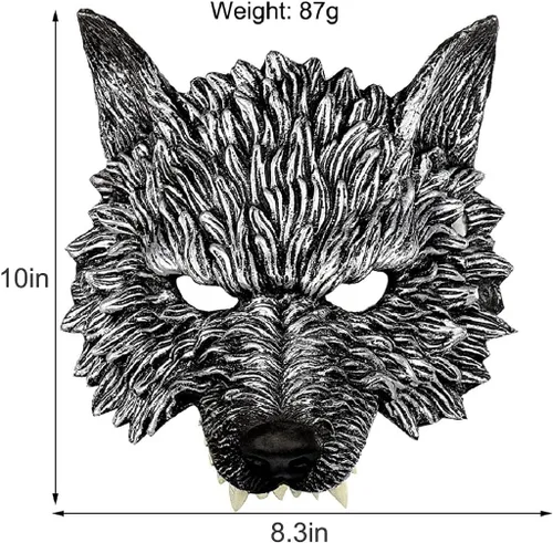 Vista 6 de KIHOARL Máscara de lobo - Máscara de media cara de hombre lobo para disfraz de cosplay