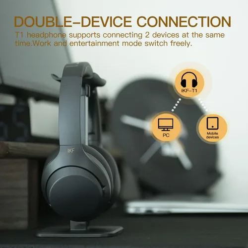 Vista 4 de iKF T1 Auriculares inalámbricos sobre la oreja, tiempo de reproducción de 50 horas, graves profundos, plegables Bluetooth Multi-Point