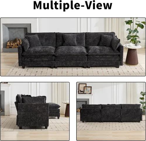 Vista 181 de Sofá seccional modular verde de 111.5", sofás seccionales grandes de 3 plazas para sala de estar, sofá nube oversized de tela chenille con otomana