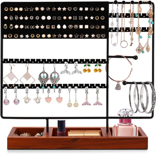 Vista 3 de Flexzion Soporte organizador de joyas, soporte para collares y aretes, pulsera y anillo, soporte para árbol de joyería, soporte de exhibición