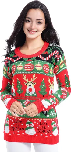 Vista 15 de v28 - Suéteres feos de Navidad variados, para mujer, suéter de punto con diseño de reno feliz