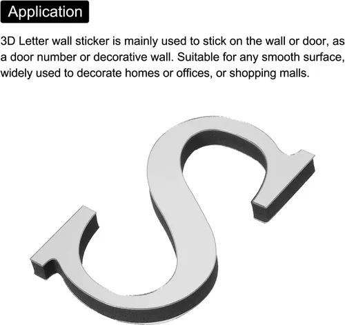 Vista 4 de PATIKIL Adhesivos de pared de acrílico 3D con letras S autoadhesivas para decoración del hogar, letrero artístico, para bricolaje, decoración