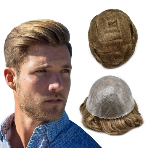 Vista 26 de Toupee for Men Hair Piece Real Human Hair Full Poly Skin Mens Toupee Mens Hair System Injected PU Hair System Invisible Hairpiece for