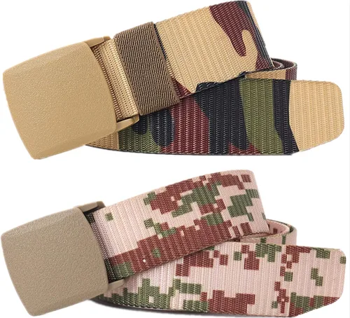 Vista 19 de Cinturón para hombre, cinturón táctico militar de nailon con hebilla sin metal, paquete de 2