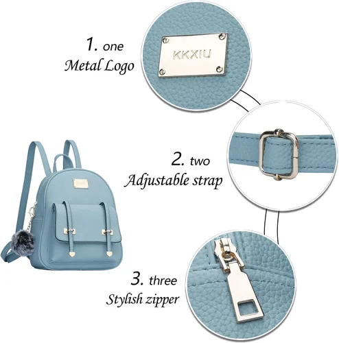 Vista 3 de KKXIU Mochila pequeña para niñas, de piel vegana, mini bolsa de libros para mujeres, linda mochila con pompones para adolescentes
