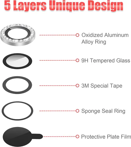 Vista 7 de AGVEE 3+3 6 Pack para iPhone 12 & Mini & Pro Funda protectora de lente de cámara Anillo de metal con gemas individuales de diamantes brillantes