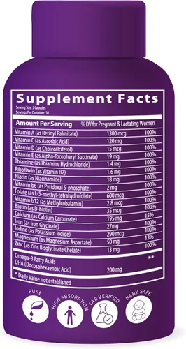 Vista 6 de BioImmune Vitaminas prenatales biodisponibles ultra fuertes para mujeres, ácido fólico folato metilado de origen natural, DHA Omega 3. Apoya