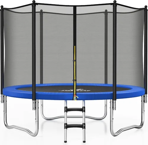 Vista 17 de JELENS Trampolín de 8 pies, 10 pies, 12 pies, 14 pies, 15 pies, trampolines para exteriores con red de cierre y escalera, trampolines recreativos
