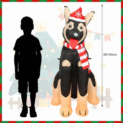 Vista 2 de Decoración de Navidad inflable de pastor alemán de 5 pies 2025 hinchable para patio exterior decoración de perro decoración navideña pastor alemán