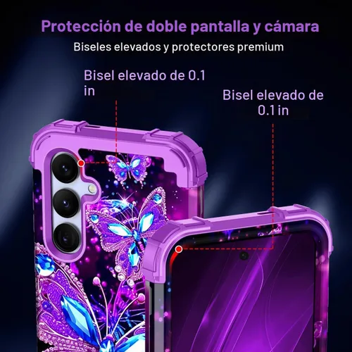 Vista 5 de Miqala Funda para Galaxy S24 5G, brilla en la oscuridad, tres capas, resistente, a prueba de golpes, protección completa, parachoques de plástico