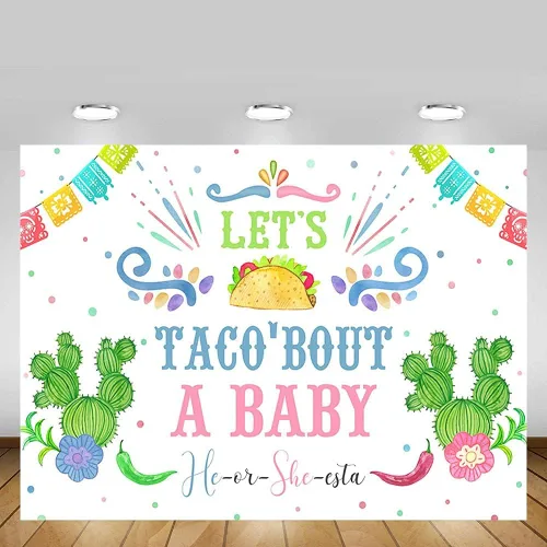 Vista 2 de MEHOFOND Fondo de fiesta mexicana de cactus para revelación de género de Let's Taco Bout a Baby He or She Fotografía, Baby Shower Party Banner