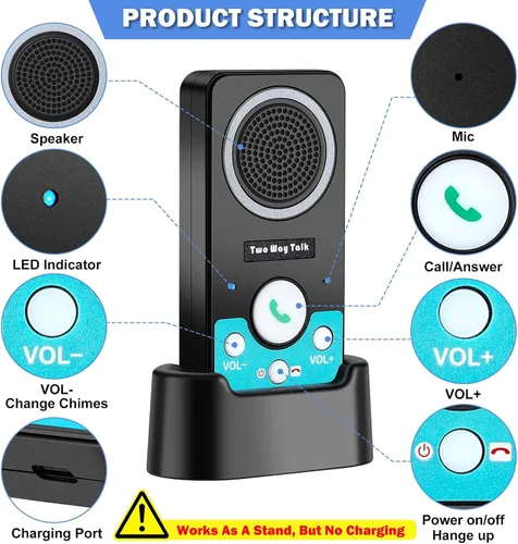 Vista 4 de Intercomunicadores inalámbricos para el hogar, intercomunicador inalámbrico manos libres, largo alcance, 8 niveles de volumen, 4 timbres dúplex