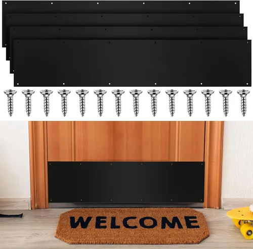 Vista 12 de Dunzy Placa protectora inferior de puerta con tornillos negros de grosor de aluminio satinado, placa de empuje de puerta de metal pulido