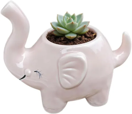 Vista 12 de Maceta de cerámica con forma de elefante, bonito recipiente para suculentas/cactus en forma de animal para decoración del hogar (4 pulgadas, blanco)