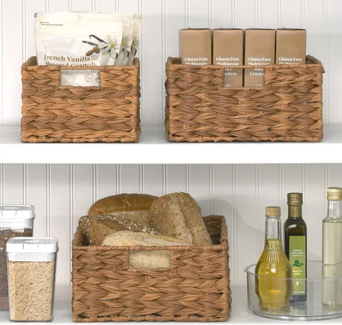 Vista 3 de mDesign Cesta organizadora de almacenamiento de alimentos tejida para cocina, despensa, caja organizadora de contenedores para armarios, estantes