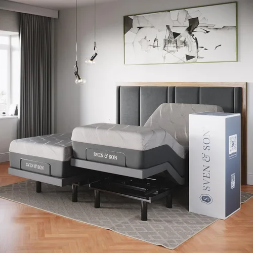 Vista 7 de Sven & Son Base de cama ajustable clásica, elevación de cabeza y pies, masaje, luces bajo la cama, USB, memoria de gel, marco inteligente
