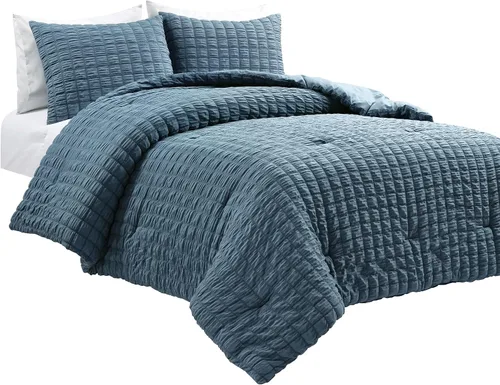 Vista 9 de Lush Decor Juego de edredón Dobby texturizado de 3 piezas, tamaño matrimonial/queen, azul