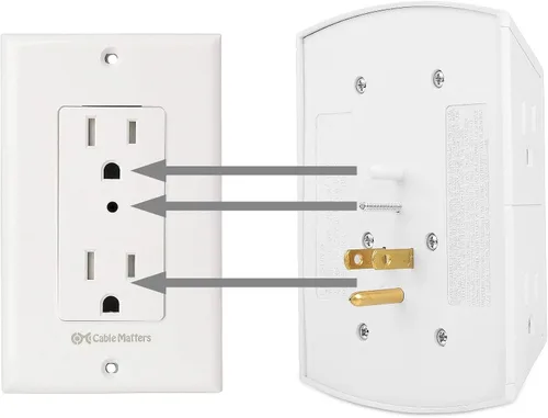 Vista 7 de Cable Matters Paquete de 3 tomas de corriente individuales con interruptor de encendido y apagado en blanco y paquete de 2 tomas de corriente de 3