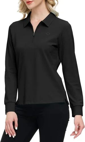 Vista 36 de JINSHI Polo de golf para mujer, de manga larga, con cremallera, deportiva, de secado rápido, atlética, casual, ajustada